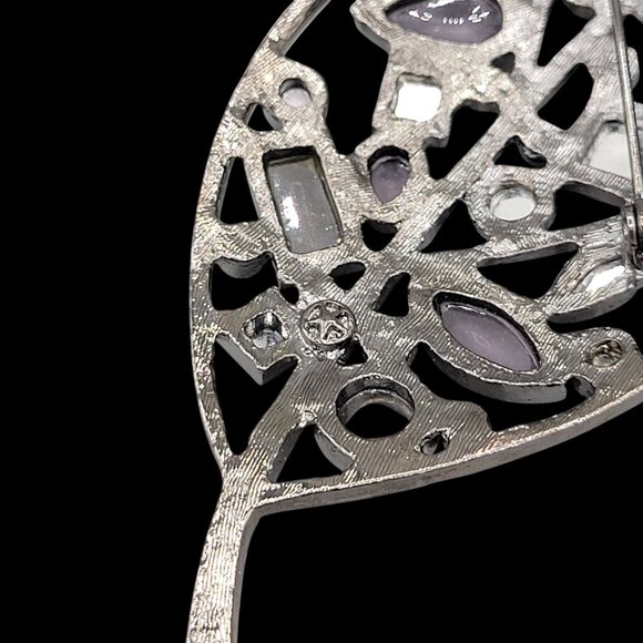 Vintage Laila Rowe Large Leaf Shaped Brooch Gunmetal Black Rhinestones - Picture 5 of 7